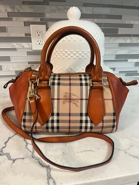 Burberry Orange, Tan & Beige Check Satchel